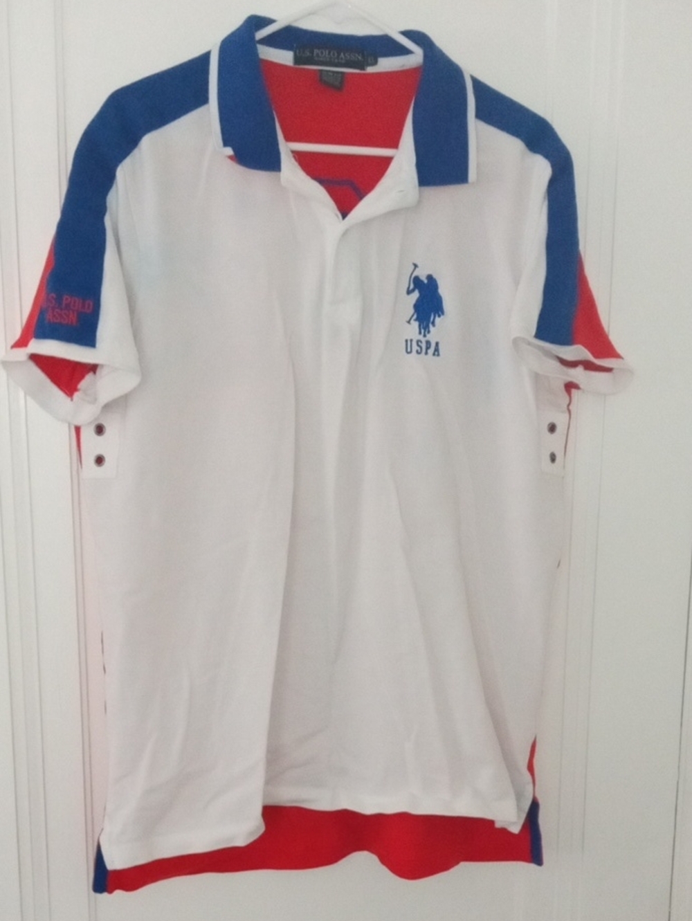 U.S. Polo Assn. White Polo with Blue and Red Trim men xl